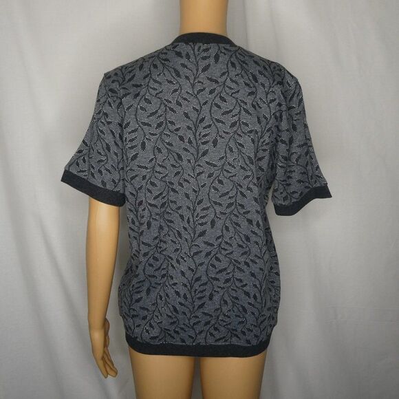 Cathy Daniels Vines Metallic 1/2 Short Sleeve Sweater Grey Silver Black Small - Picture 9 of 9